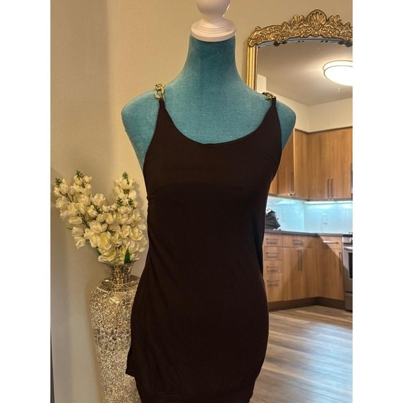 Tops - Cocoa Brown Draped Back Camisole Gold Chain Strap Tank Top VT13104 Size L